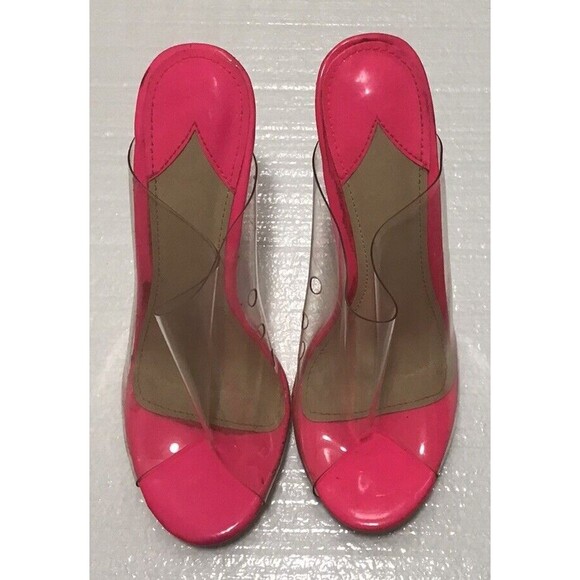MACKIN J Transparent Open Toe Clear Pink Wedge Mule Sandals Size 8 - Picture 4 of 5